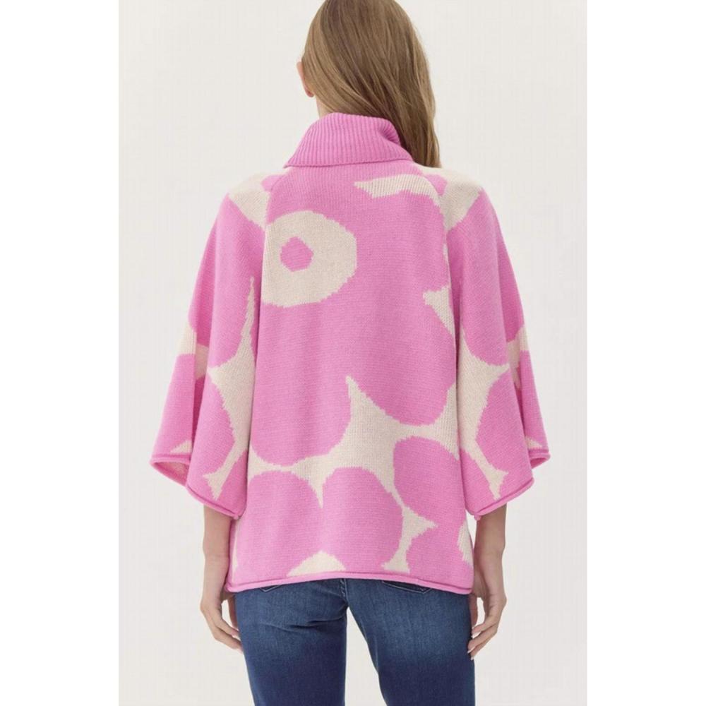 JODIFL Pink and Cream Floral Turtleneck Sweater - Picture 2 of 2